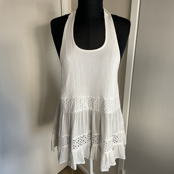 Hem & Thread Tops - White Eyelet Halter Top Women Sleeveless Summer Boho Chic Festival Airy L